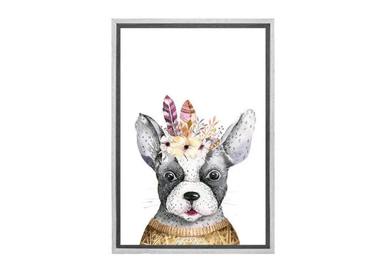 Bulldog with Boho Feathers | Canvas Wall Art Print - Final Touch Decor