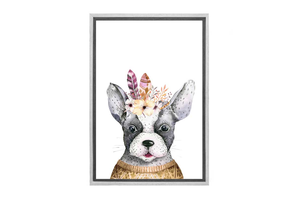 Bulldog with Boho Feathers | Canvas Wall Art Print - Final Touch Decor