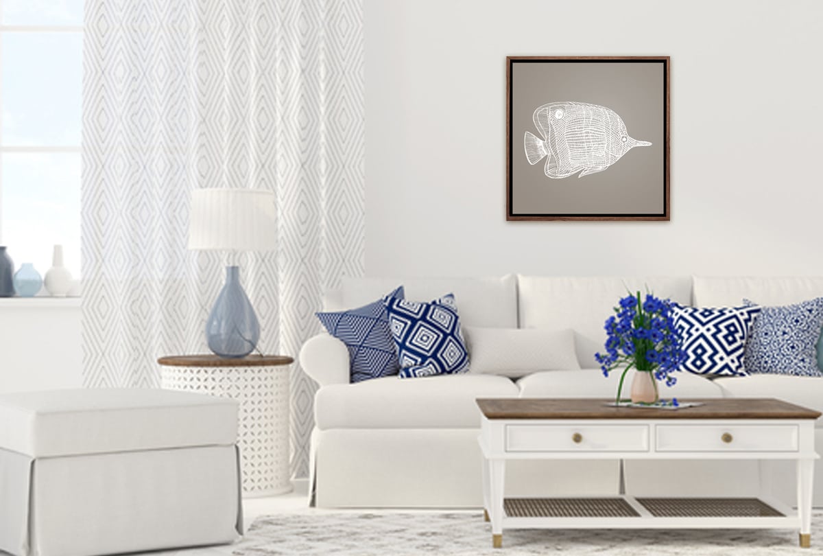 Fish 1 White on Beige | Canvas Wall Art Print - Final Touch Decor