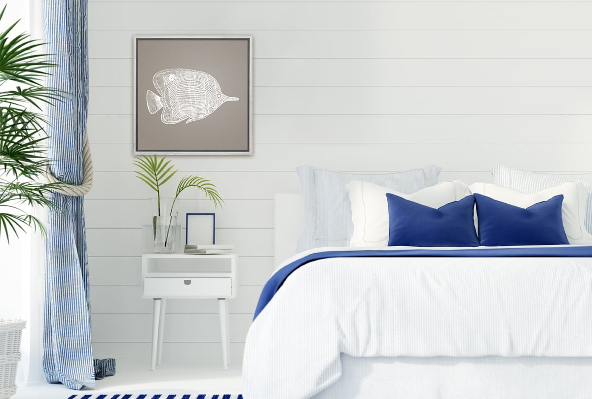Fish 1 White on Beige | Canvas Wall Art Print - Final Touch Decor