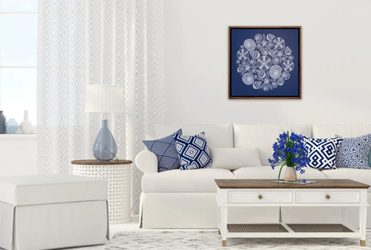Shells Star Fish White on Navy | Canvas Wall Art Print - Final Touch Decor