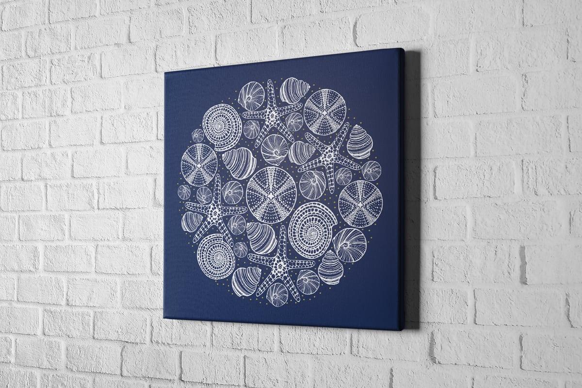 Shells Star Fish White on Navy | Canvas Wall Art Print - Final Touch Decor