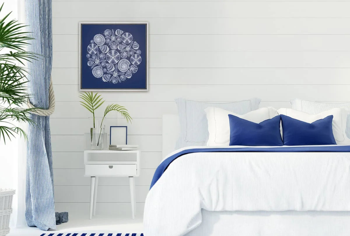 Shells Star Fish White on Navy | Canvas Wall Art Print - Final Touch Decor