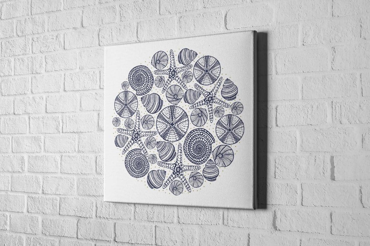 Shells Star Fish Navy on White | Canvas Wall Art Print - Final Touch Decor