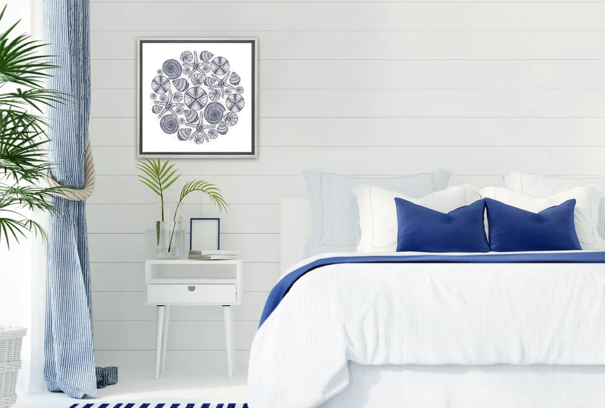 Shells Star Fish Navy on White | Canvas Wall Art Print - Final Touch Decor