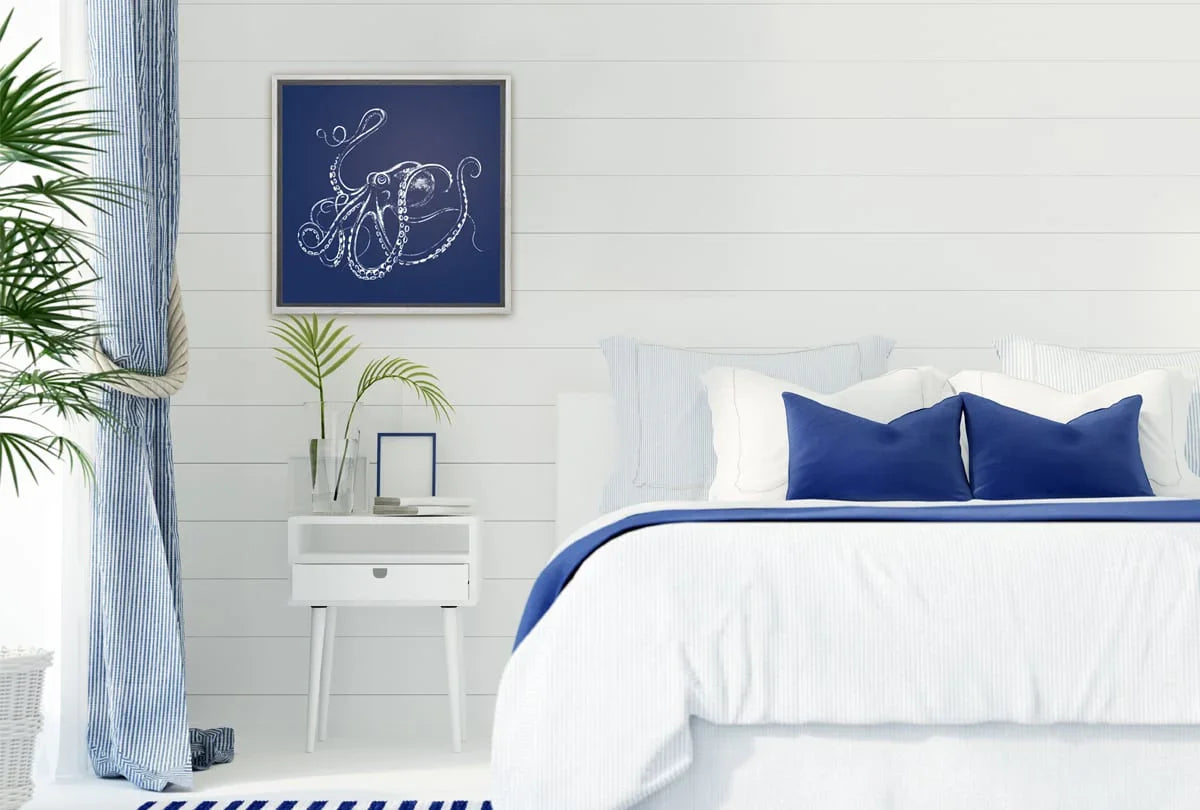 Octopus White on Navy | Canvas Wall Art Print - Final Touch Decor