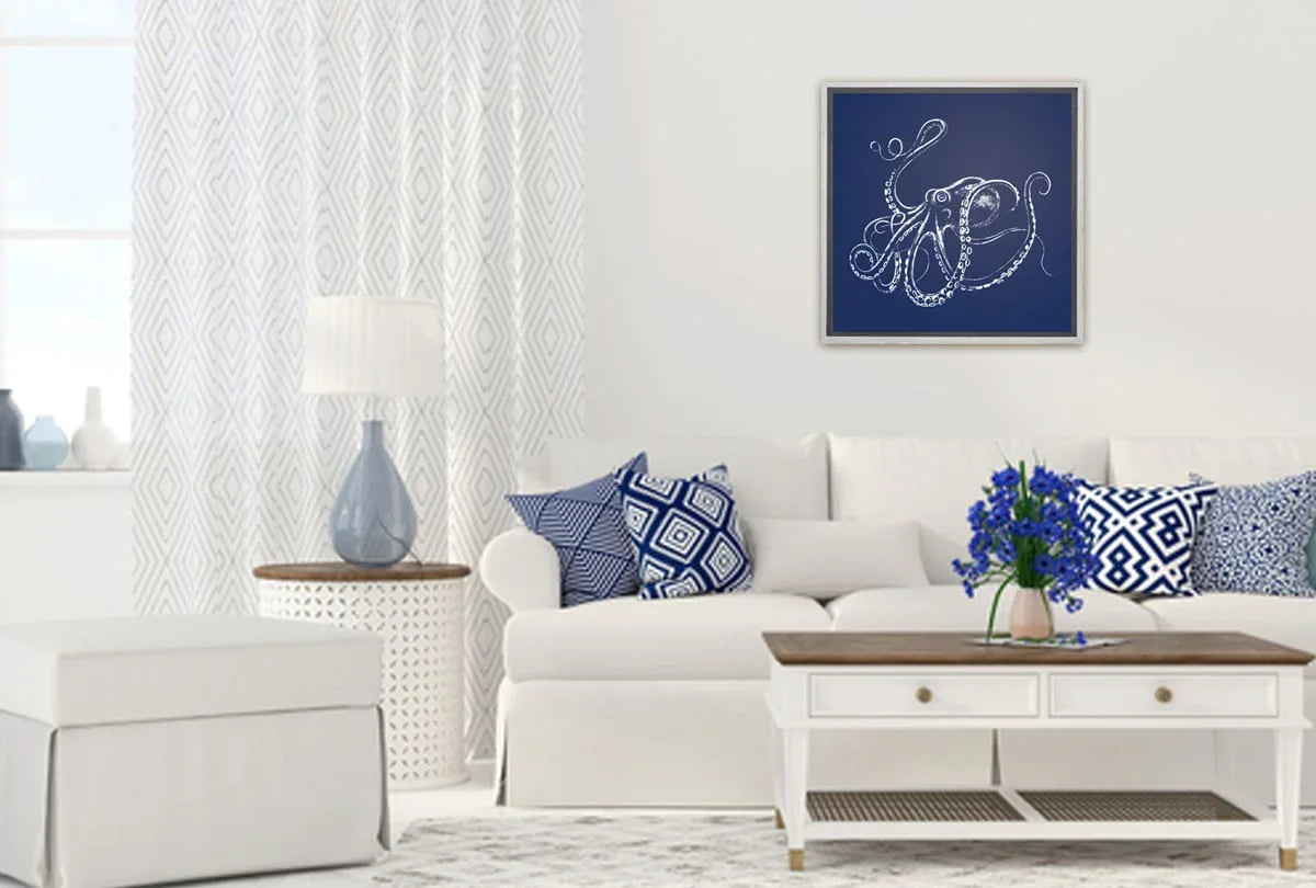 Octopus White on Navy | Canvas Wall Art Print - Final Touch Decor