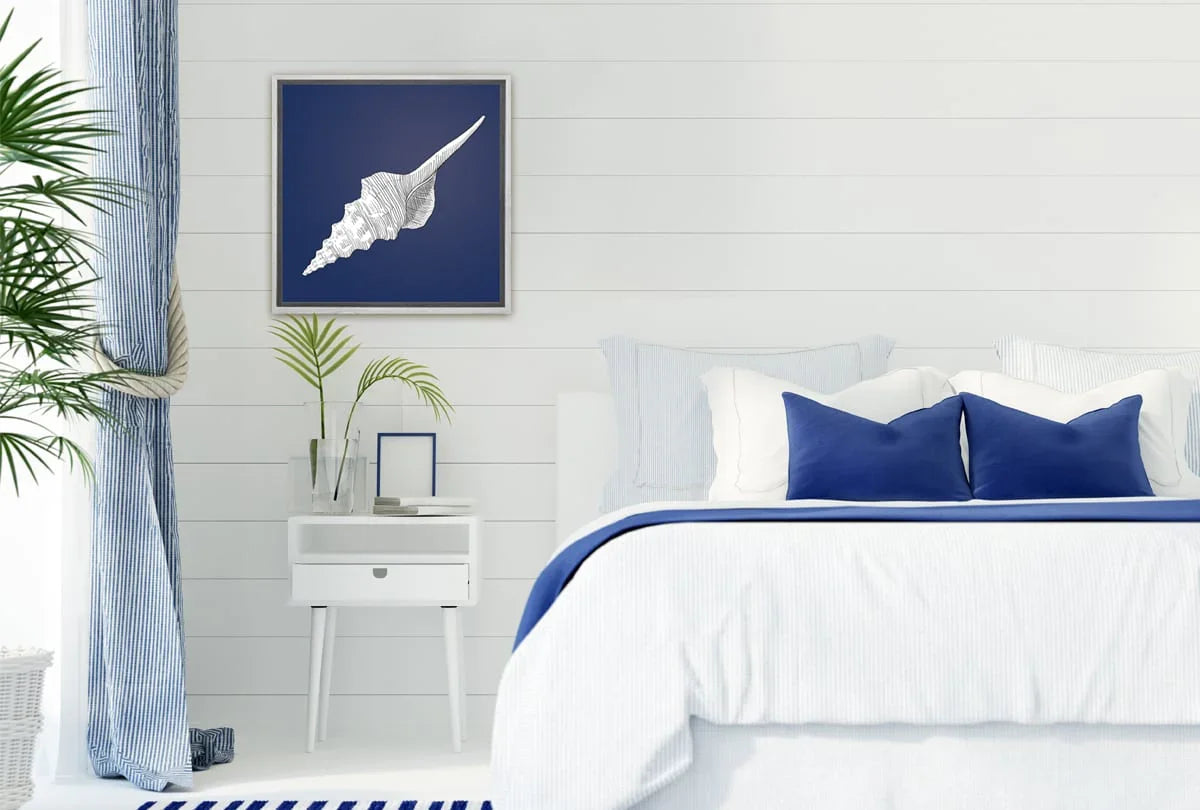 Shell White on Navy | Canvas Wall Art Print - Final Touch Decor