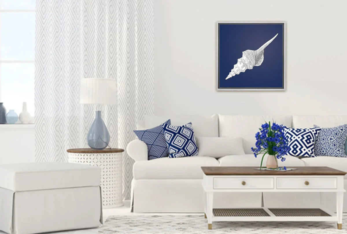 Shell White on Navy | Canvas Wall Art Print - Final Touch Decor
