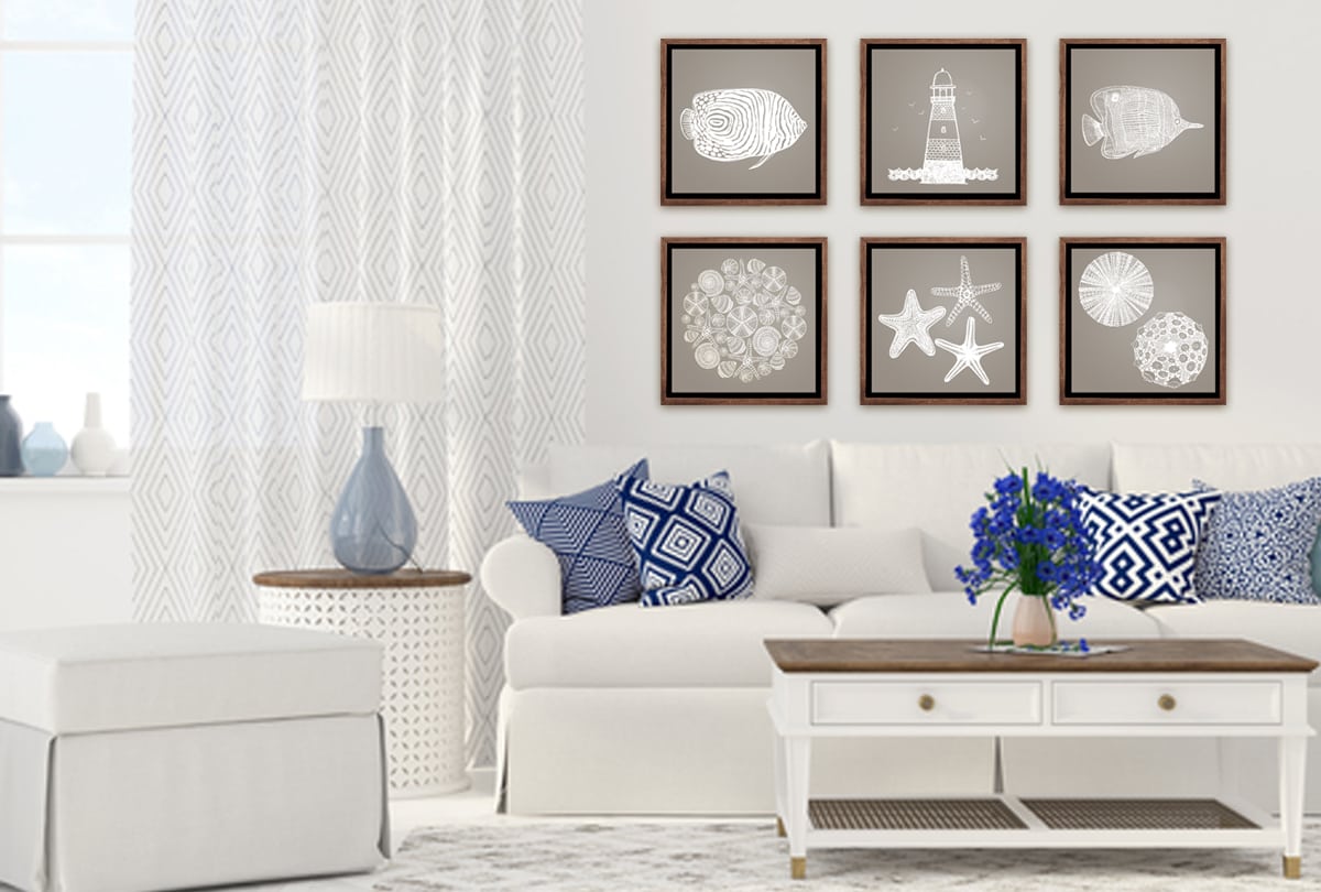 Fish 1 White on Beige | Canvas Wall Art Print - Final Touch Decor