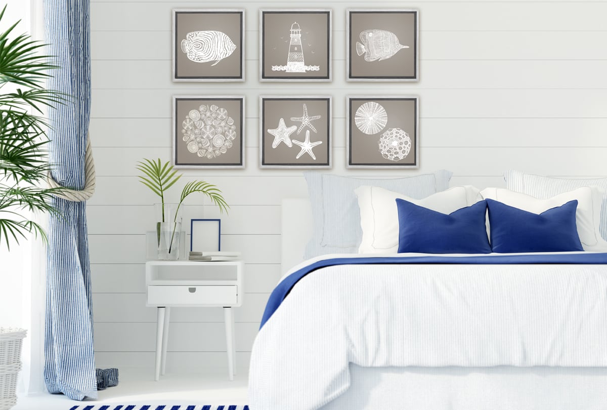 Fish 1 White on Beige | Canvas Wall Art Print - Final Touch Decor