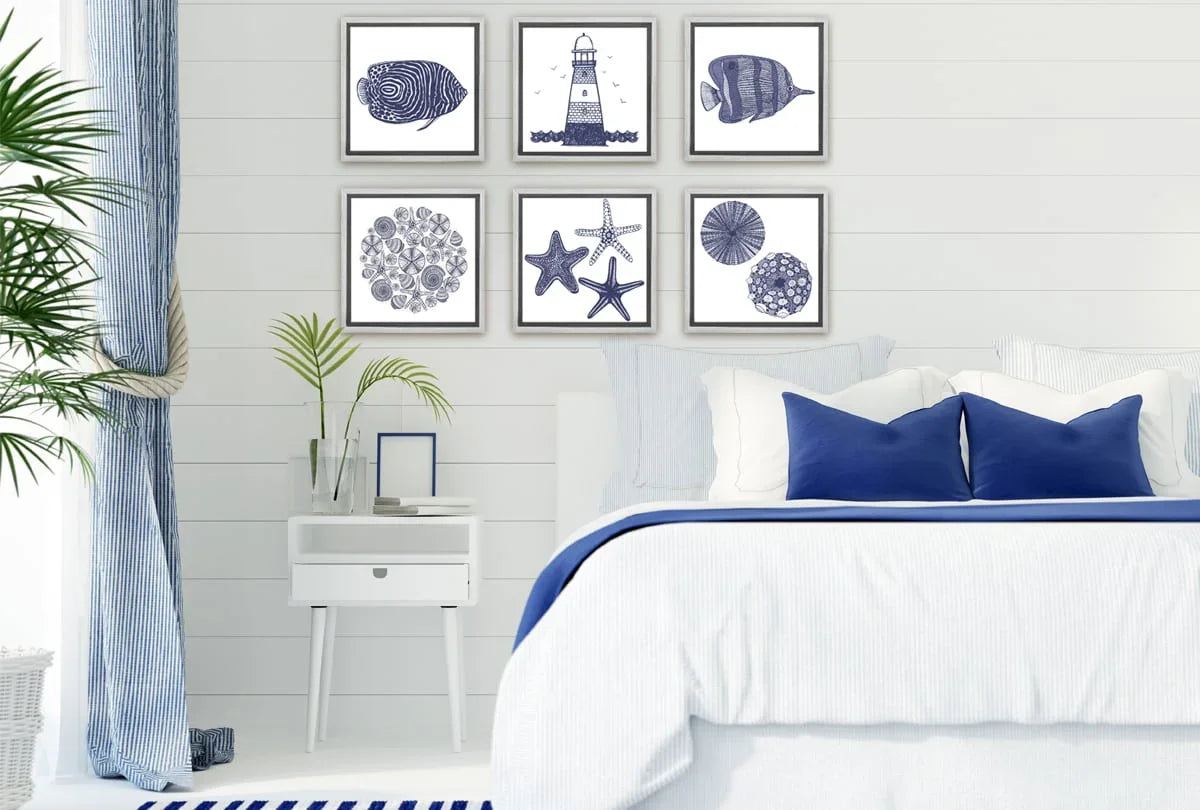 Shells Star Fish Navy on White | Canvas Wall Art Print - Final Touch Decor