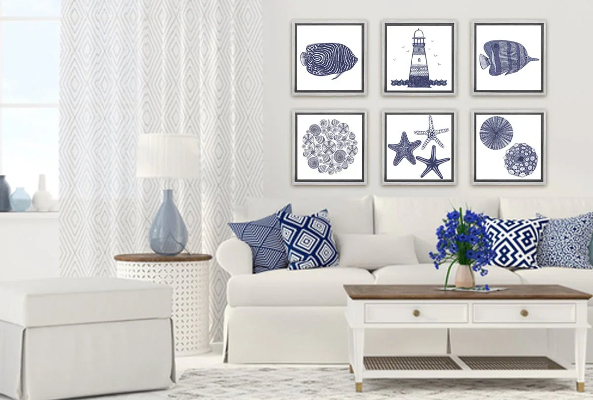Shells Star Fish Navy on White | Canvas Wall Art Print - Final Touch Decor