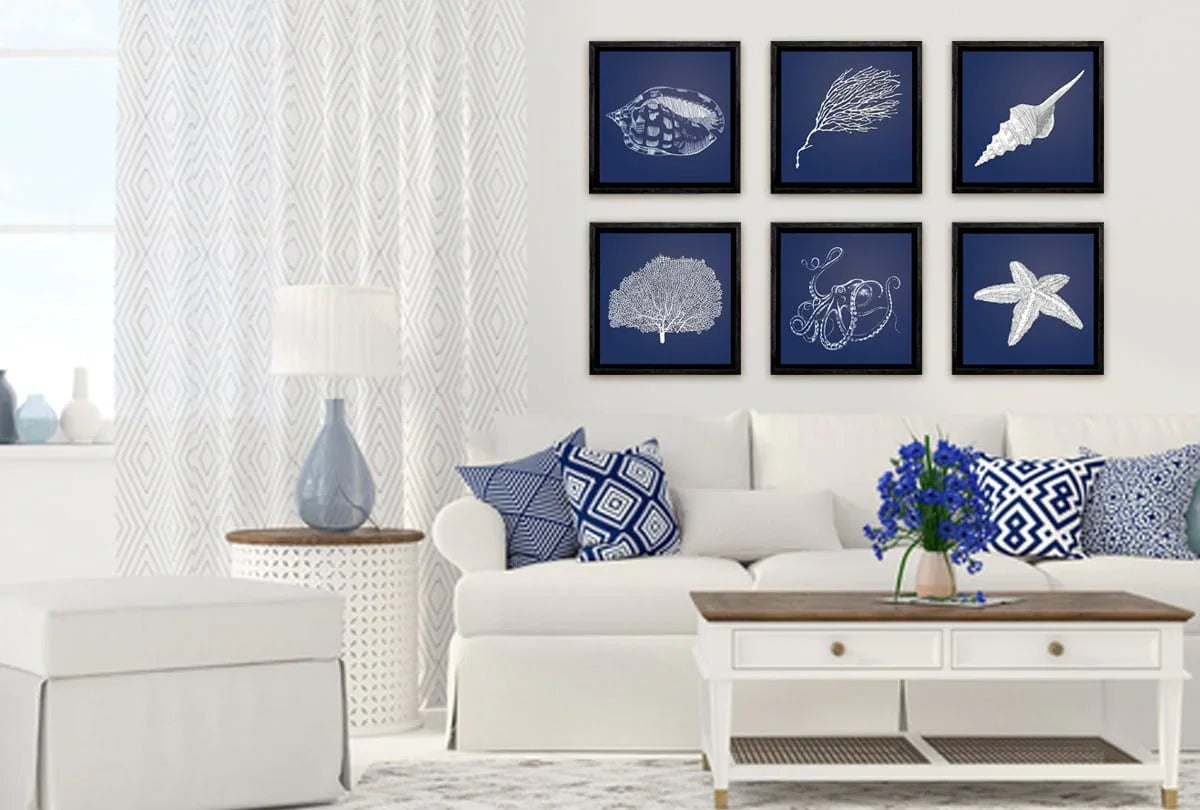Shell White on Navy | Canvas Wall Art Print - Final Touch Decor