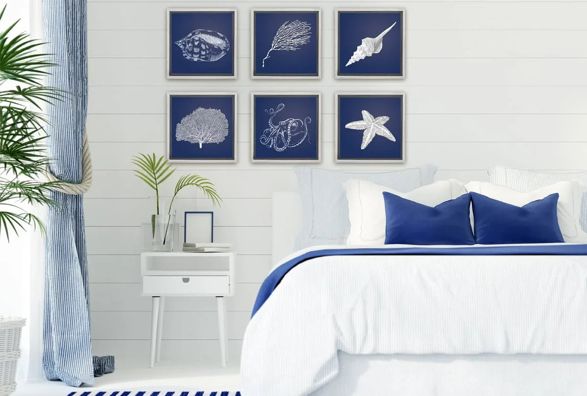Octopus White on Navy | Canvas Wall Art Print - Final Touch Decor