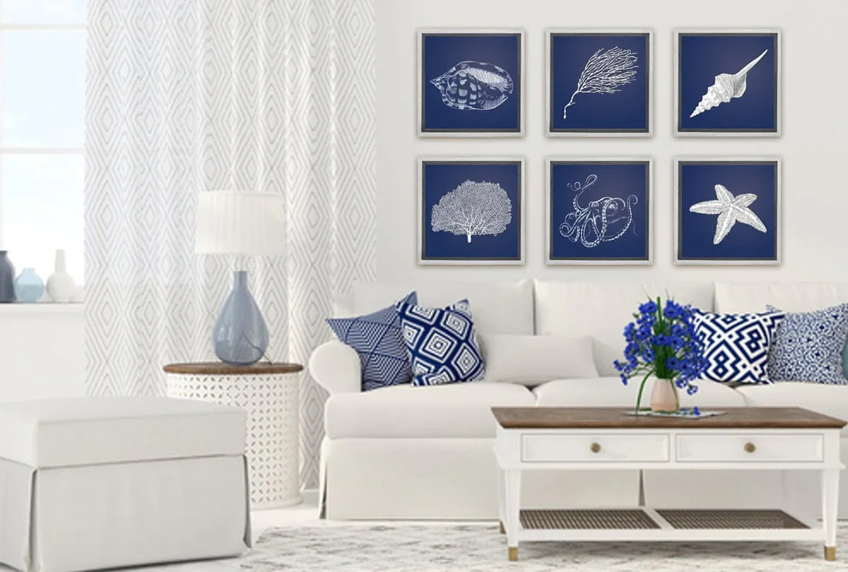 Octopus White on Navy | Canvas Wall Art Print - Final Touch Decor