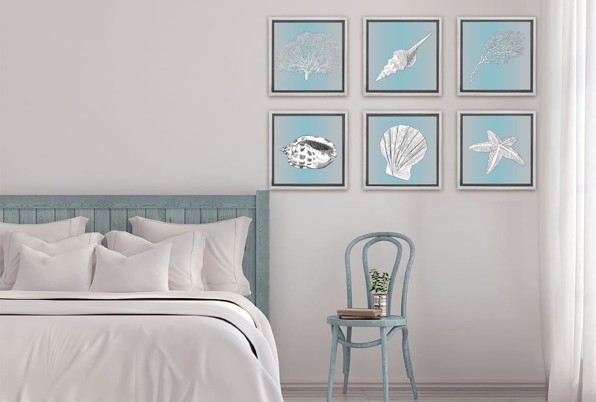 Shell 3 White on Teal | Canvas Wall Art Print - Final Touch Decor