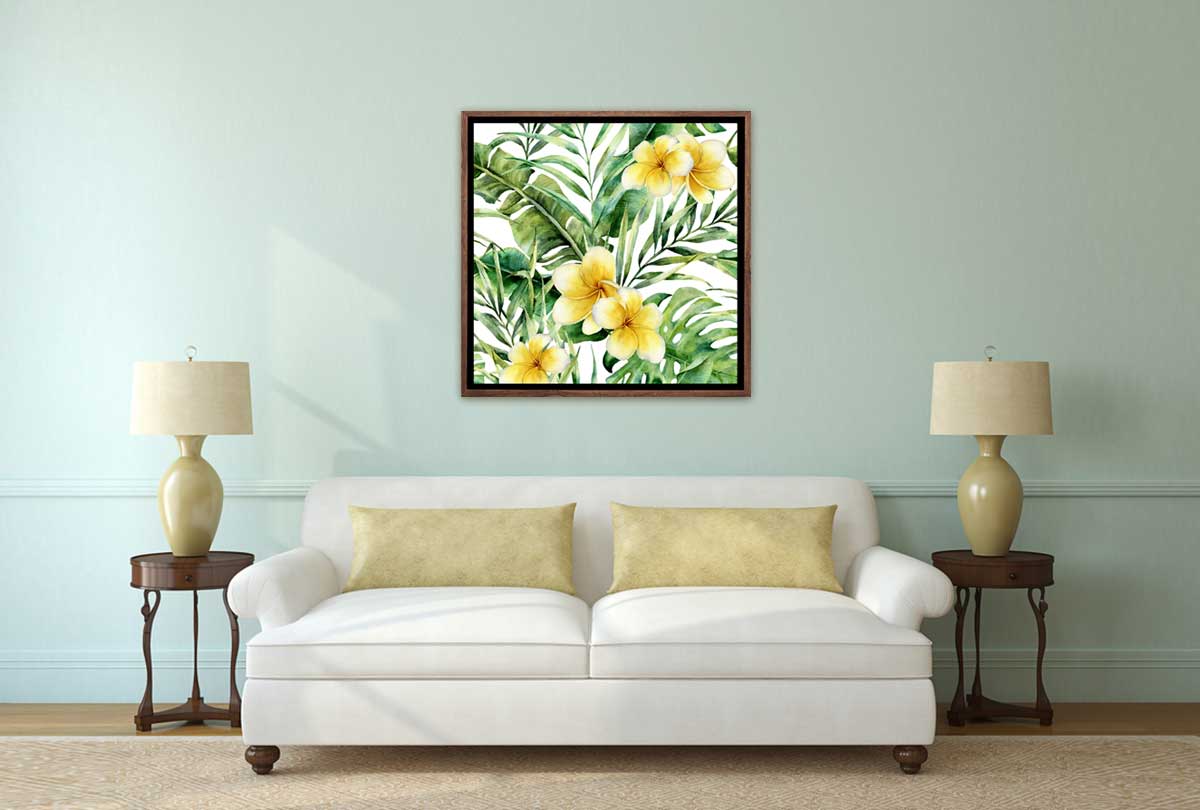 Tropical Leaves Frajapani Watercolor | Canvas Wall Art Print - Final Touch Decor