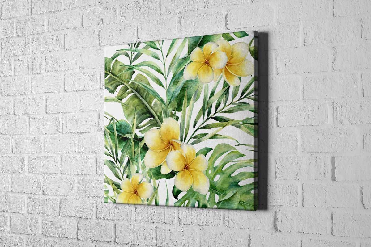 Tropical Leaves Frajapani Watercolor | Canvas Wall Art Print - Final Touch Decor