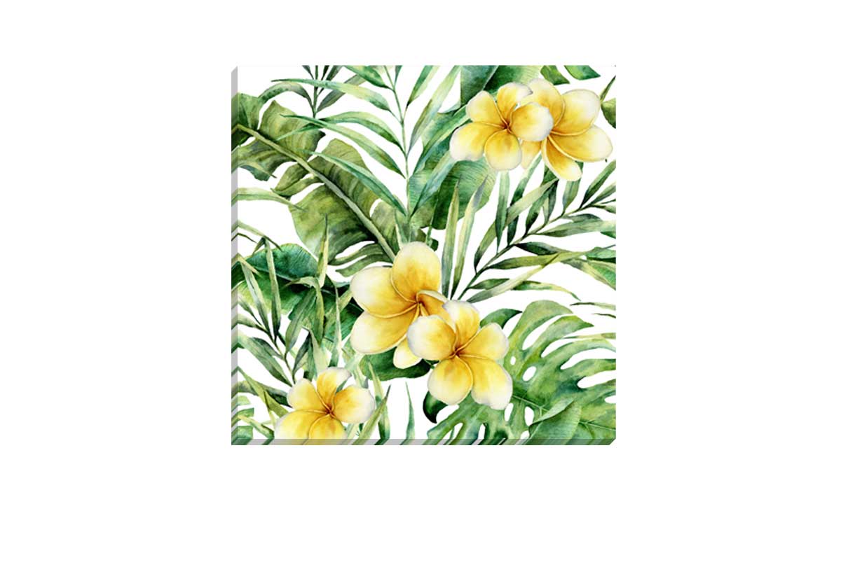 Tropical Leaves Frajapani Watercolor | Canvas Wall Art Print - Final Touch Decor