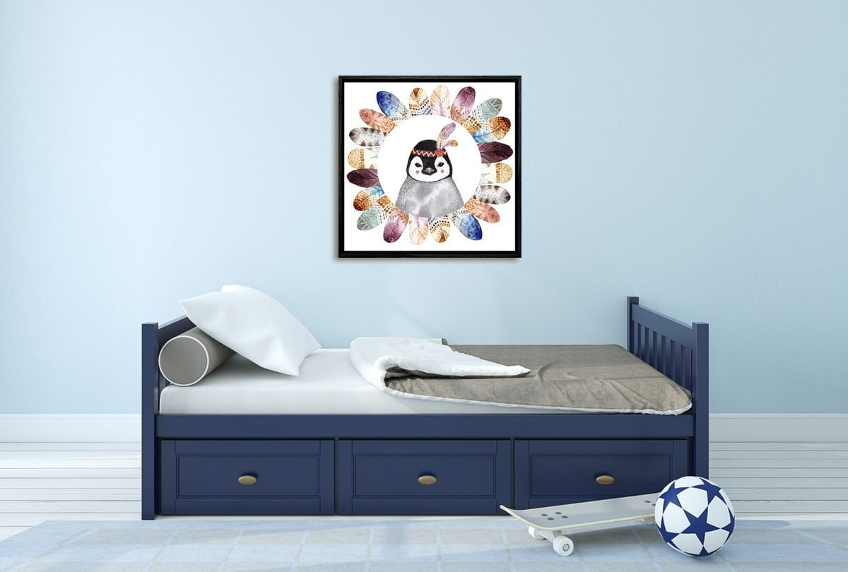 Boho Cute Penguin | Kid's Canvas Wall Art Print - Final Touch Decor