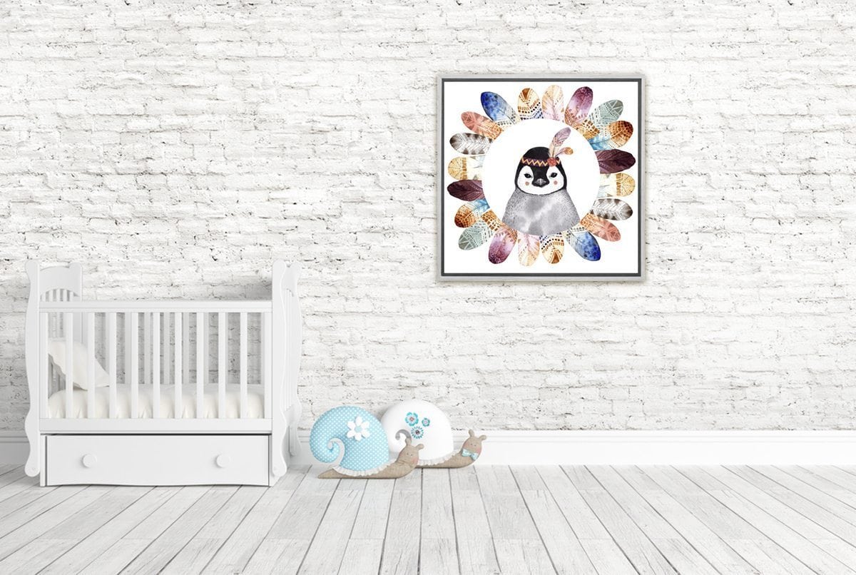 Boho Cute Penguin | Kid's Canvas Wall Art Print - Final Touch Decor
