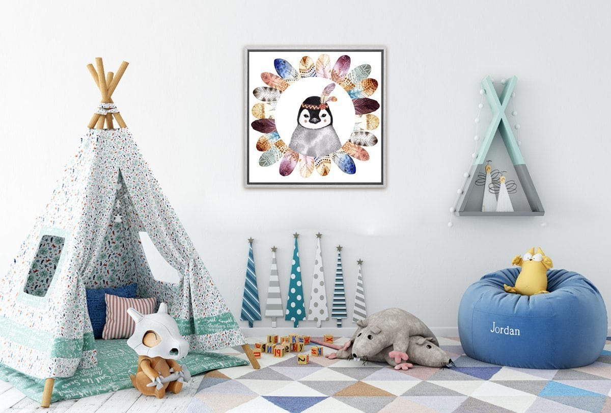 Boho Cute Penguin | Kid's Canvas Wall Art Print - Final Touch Decor