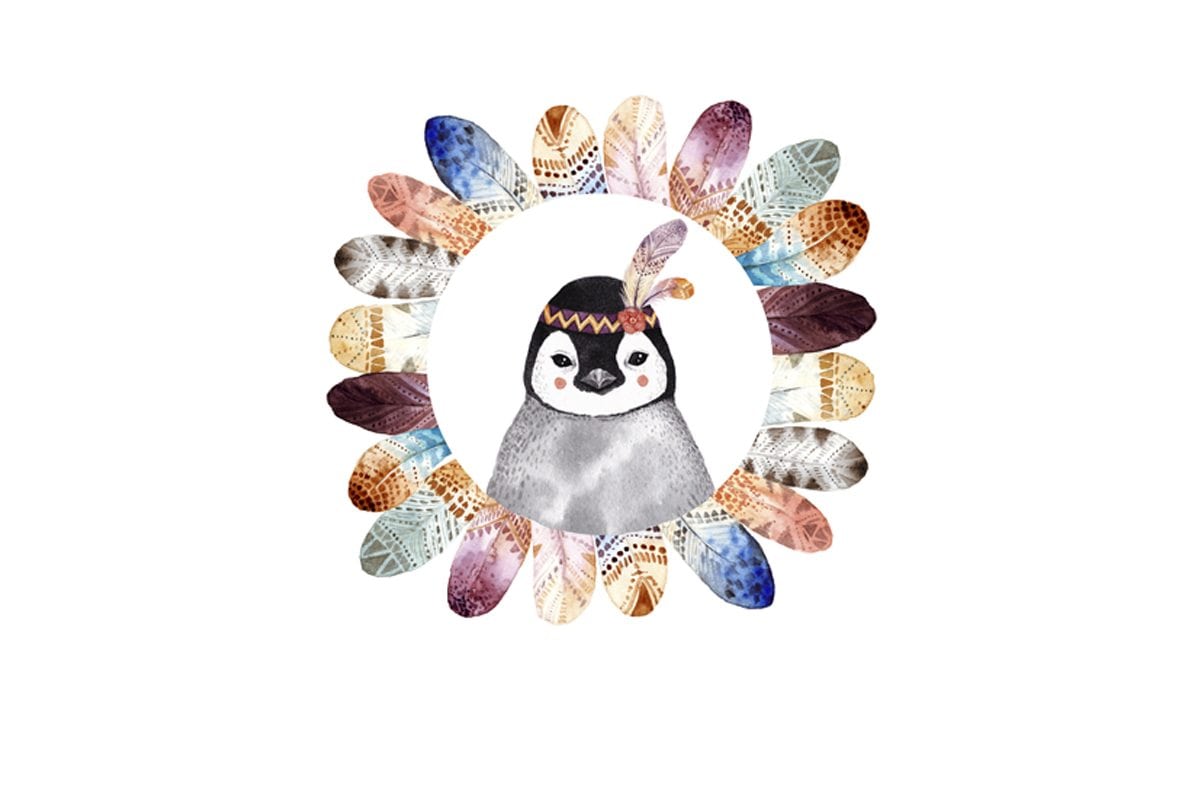 Boho Cute Penguin | Kid's Canvas Wall Art Print - Final Touch Decor