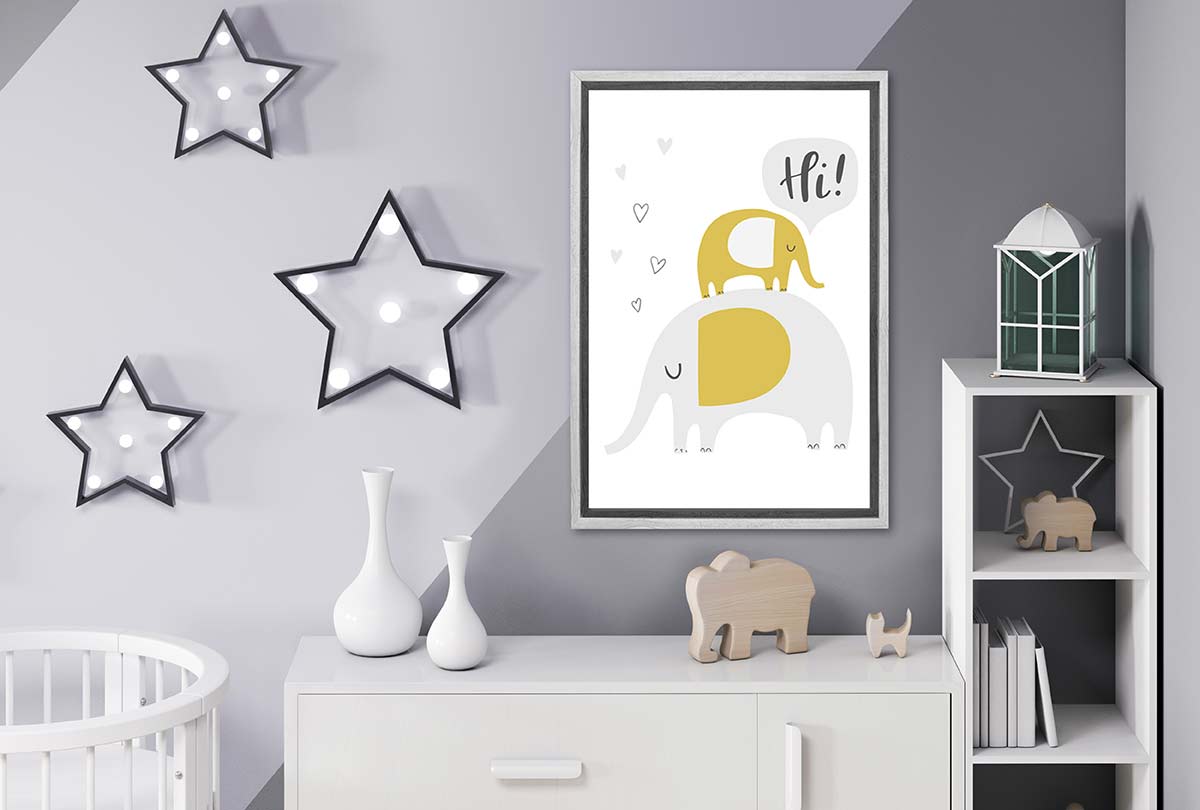 Elephants Grey Gold | Scandinavian Kid's Wall Art Print - Final Touch Decor