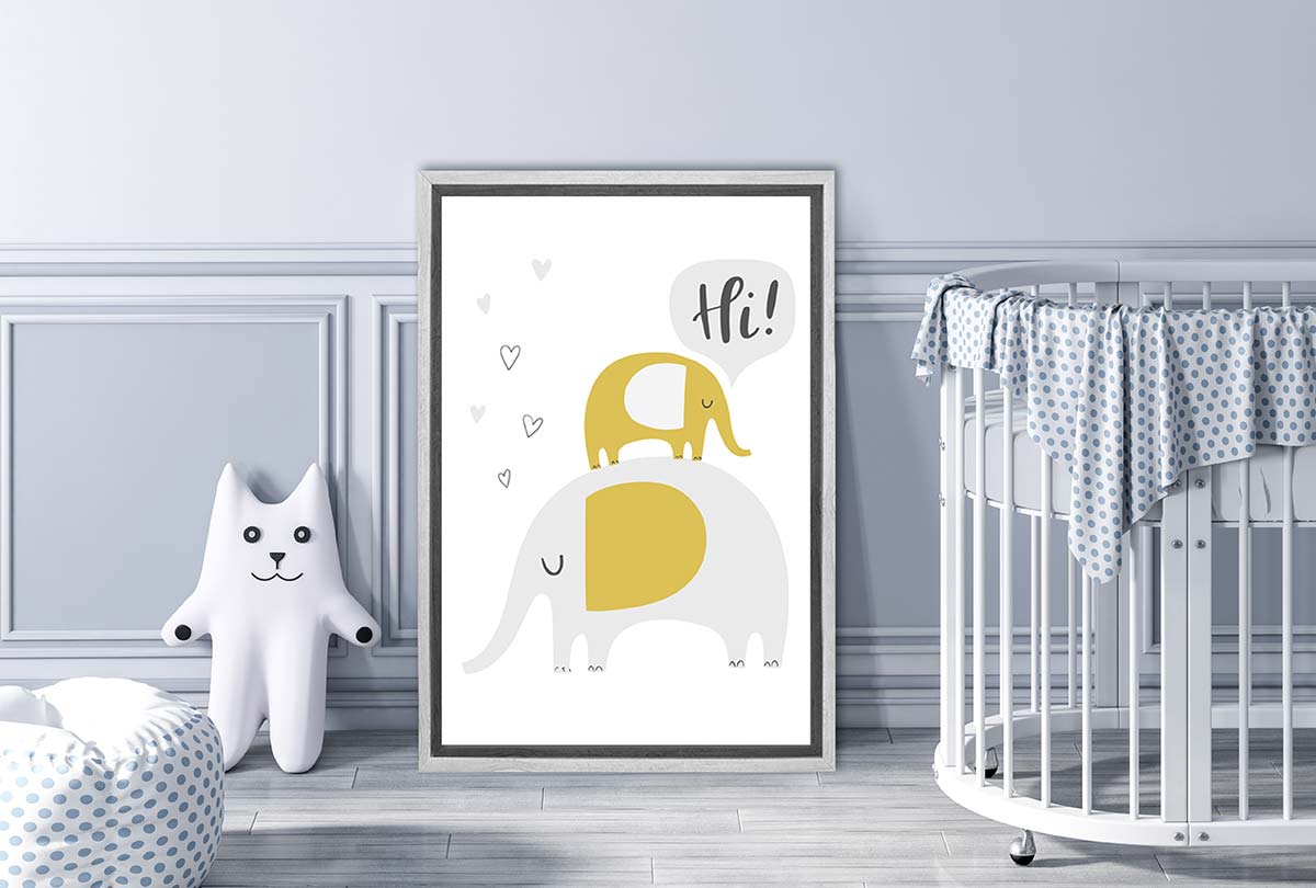 Elephants Grey Gold | Scandinavian Kid's Wall Art Print - Final Touch Decor