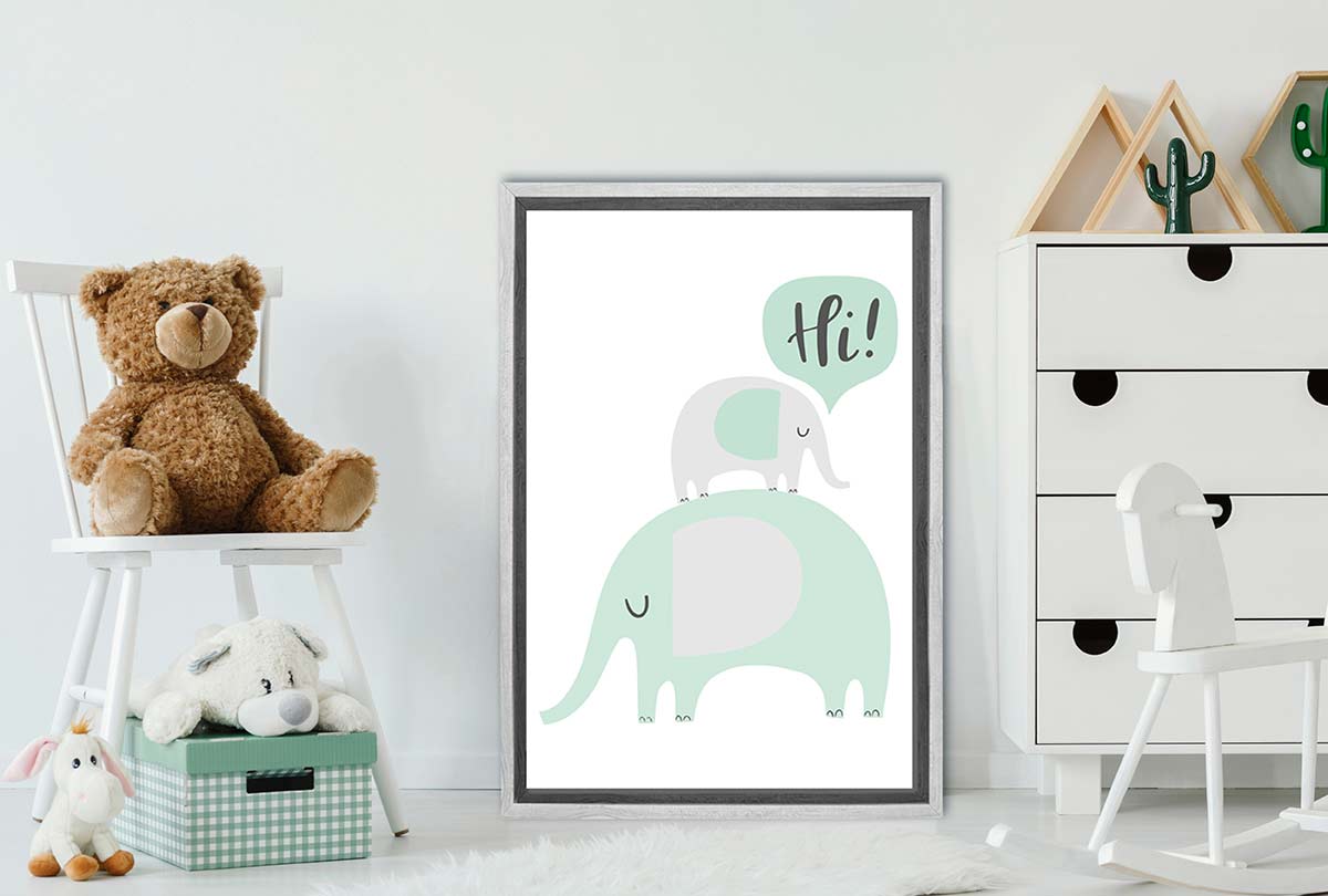 Elephants Teal | Scandinavian Kid's Wall Art Print - Final Touch Decor