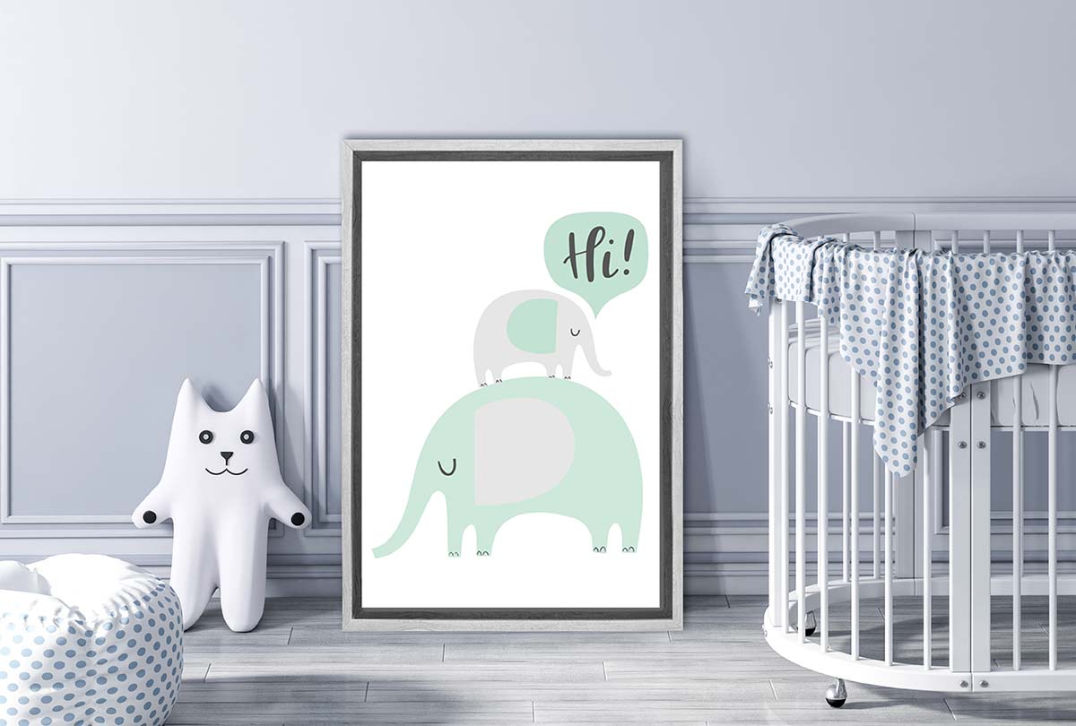 Elephants Teal | Scandinavian Kid's Wall Art Print - Final Touch Decor