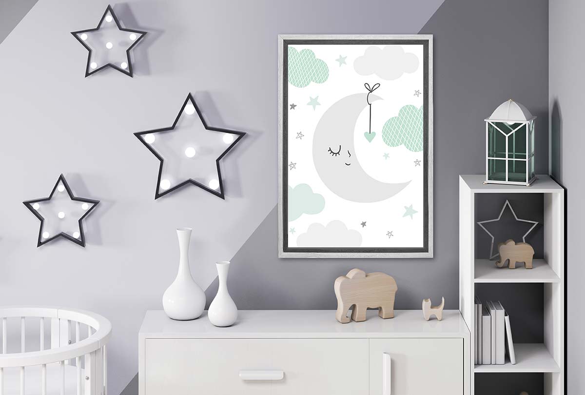 Moon Clouds Starts Teal | Scandinavian Kid's Wall Art Print - Final Touch Decor