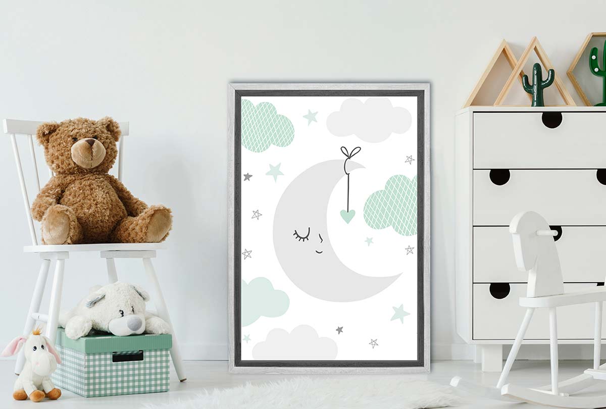 Moon Clouds Starts Teal | Scandinavian Kid's Wall Art Print - Final Touch Decor