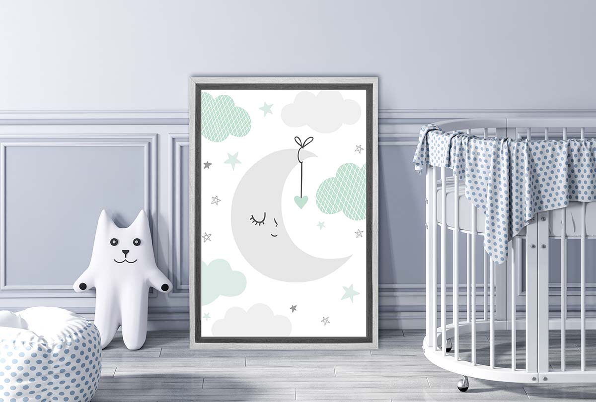 Moon Clouds Starts Teal | Scandinavian Kid's Wall Art Print - Final Touch Decor