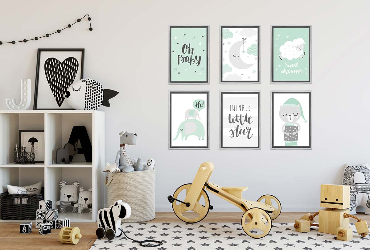 Elephants Teal | Scandinavian Kid's Wall Art Print - Final Touch Decor