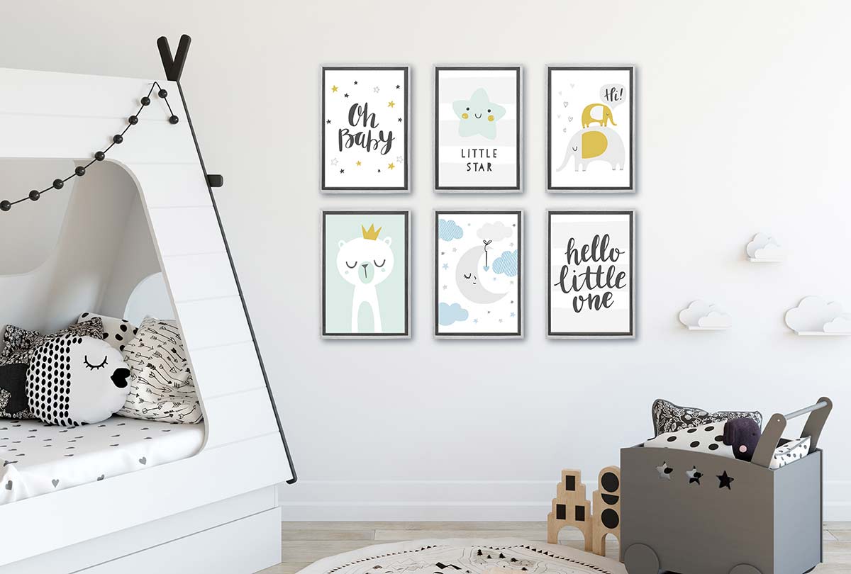 Elephants Grey Gold | Scandinavian Kid's Wall Art Print - Final Touch Decor
