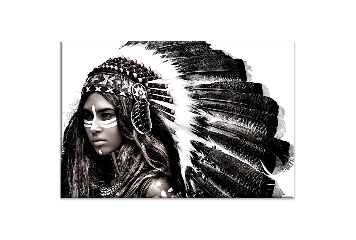 Woman in Feather Headdress | Canvas Wall Art Print - Final Touch Decor