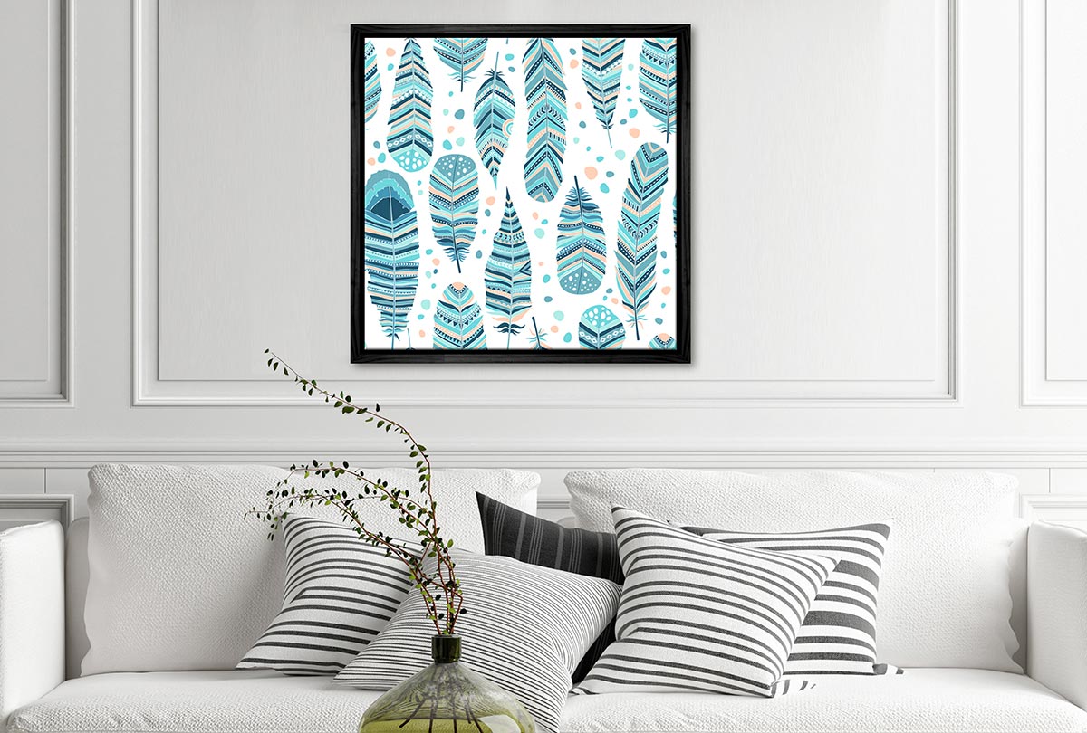 Blue Feather Pattern | Canvas Wall Art Print - Final Touch Decor