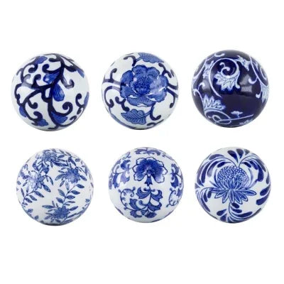 Blue and White Ceramic Balls xLarge Set of 6 - Final Touch Decor