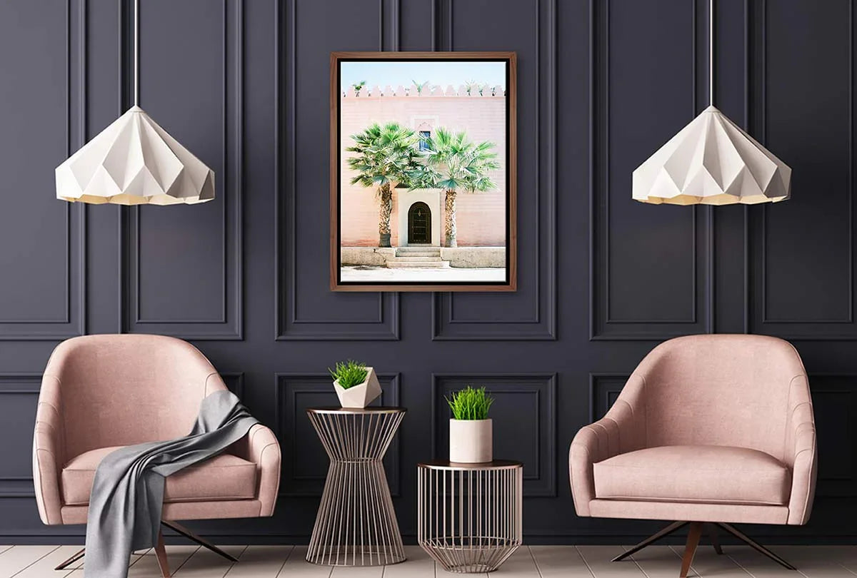 Pink Building with Palms | Canvas Wall Art Print - Final Touch Decor
