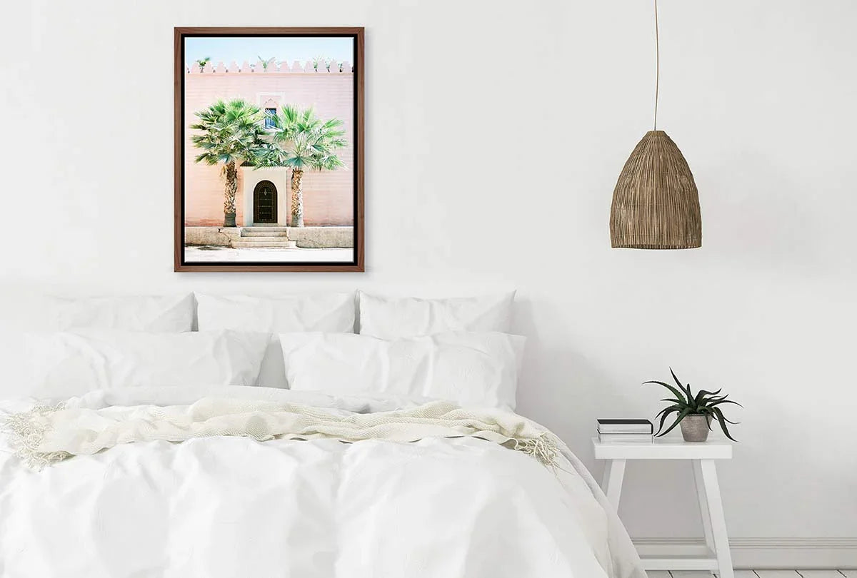 Pink Building with Palms | Canvas Wall Art Print - Final Touch Decor