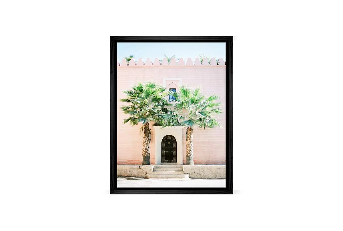 Pink Building with Palms | Canvas Wall Art Print - Final Touch Decor