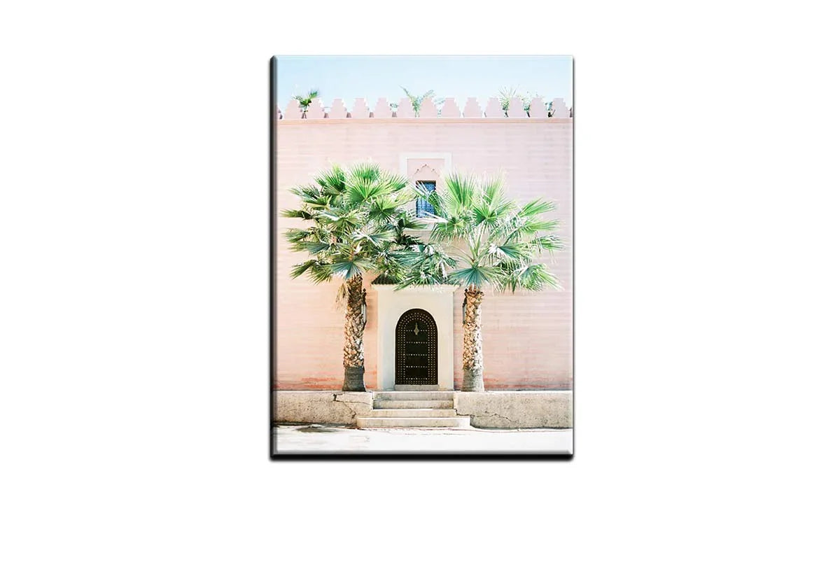 Pink Building with Palms | Canvas Wall Art Print - Final Touch Decor