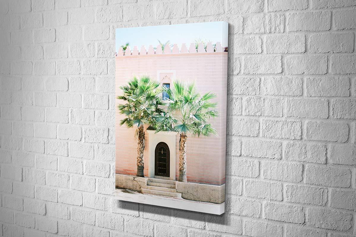 Pink Building with Palms | Canvas Wall Art Print - Final Touch Decor