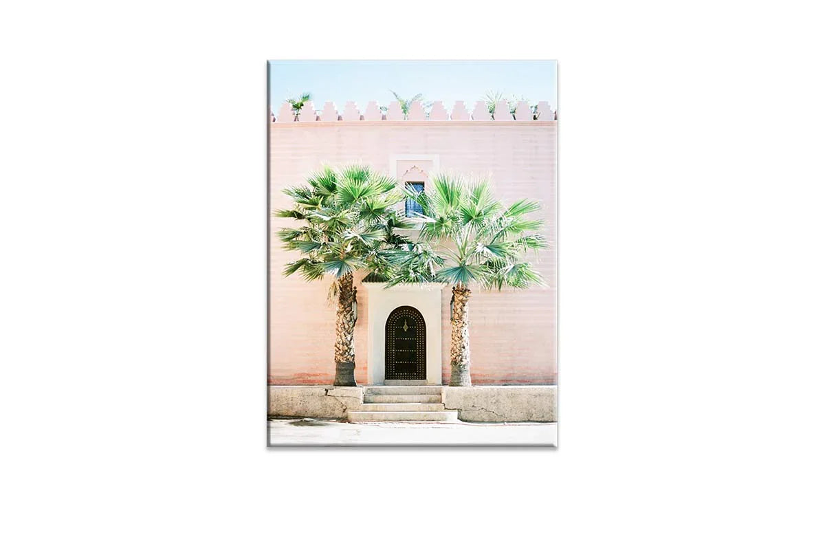 Pink Building with Palms | Canvas Wall Art Print - Final Touch Decor