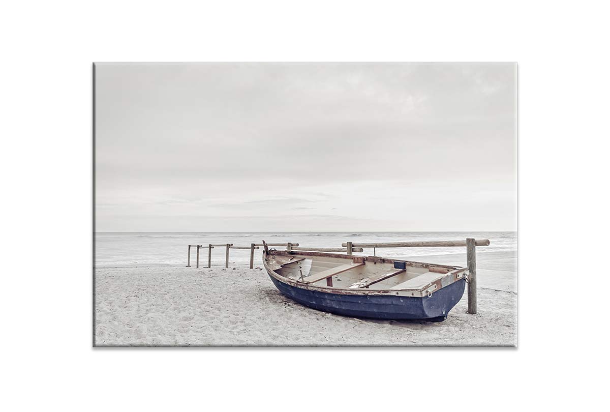 Blue Wooden Boat on Beach | Canvas Wall Art Print - Final Touch Decor