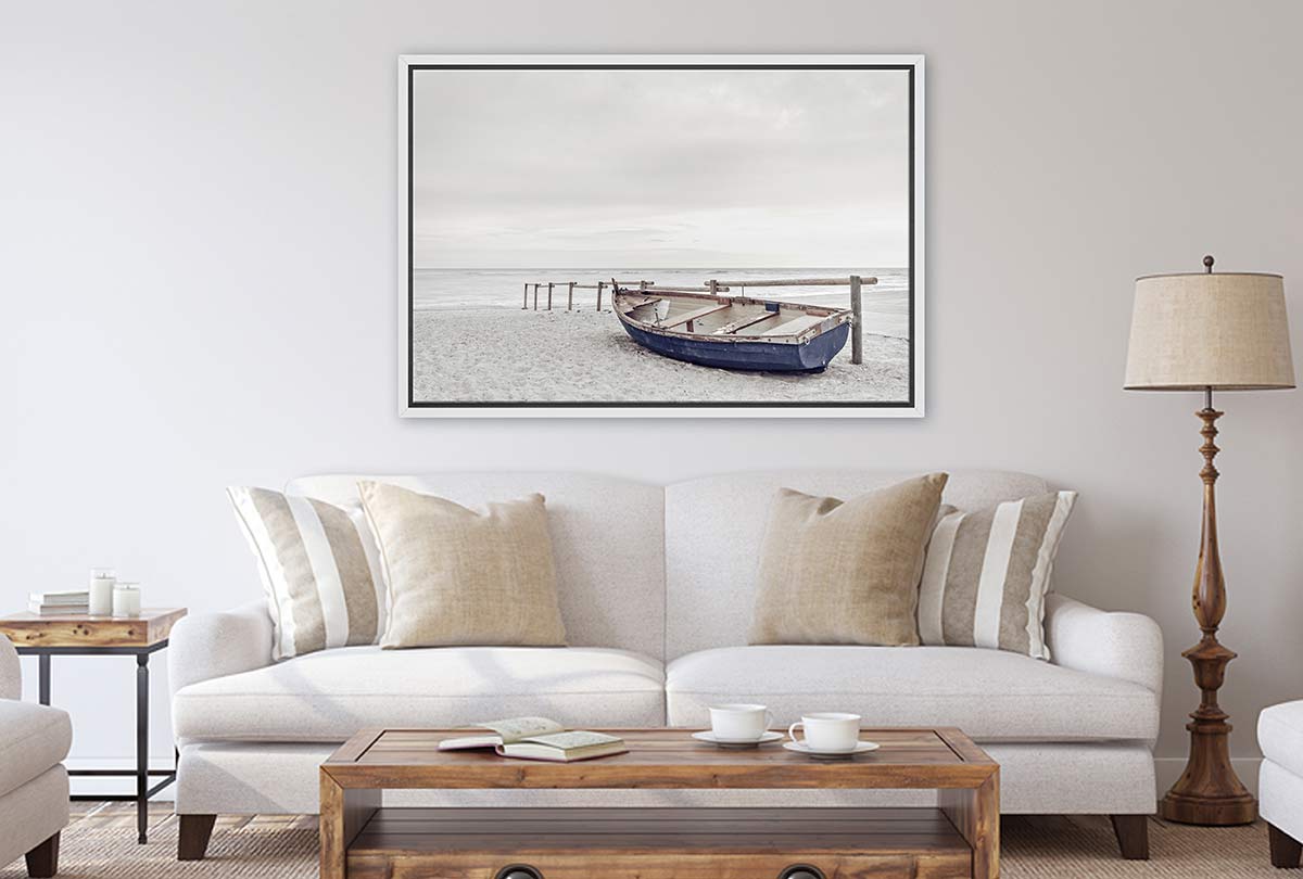Blue Wooden Boat on Beach | Canvas Wall Art Print - Final Touch Decor
