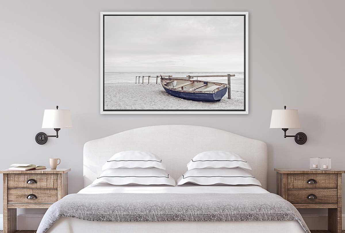 Blue Wooden Boat on Beach | Canvas Wall Art Print - Final Touch Decor