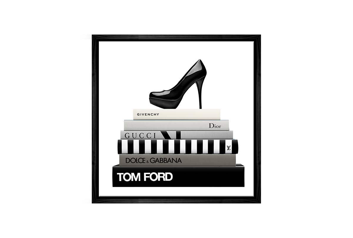 Fashion Books with Stiletto | Fashion Canvas Wall Art Print - Final Touch Decor